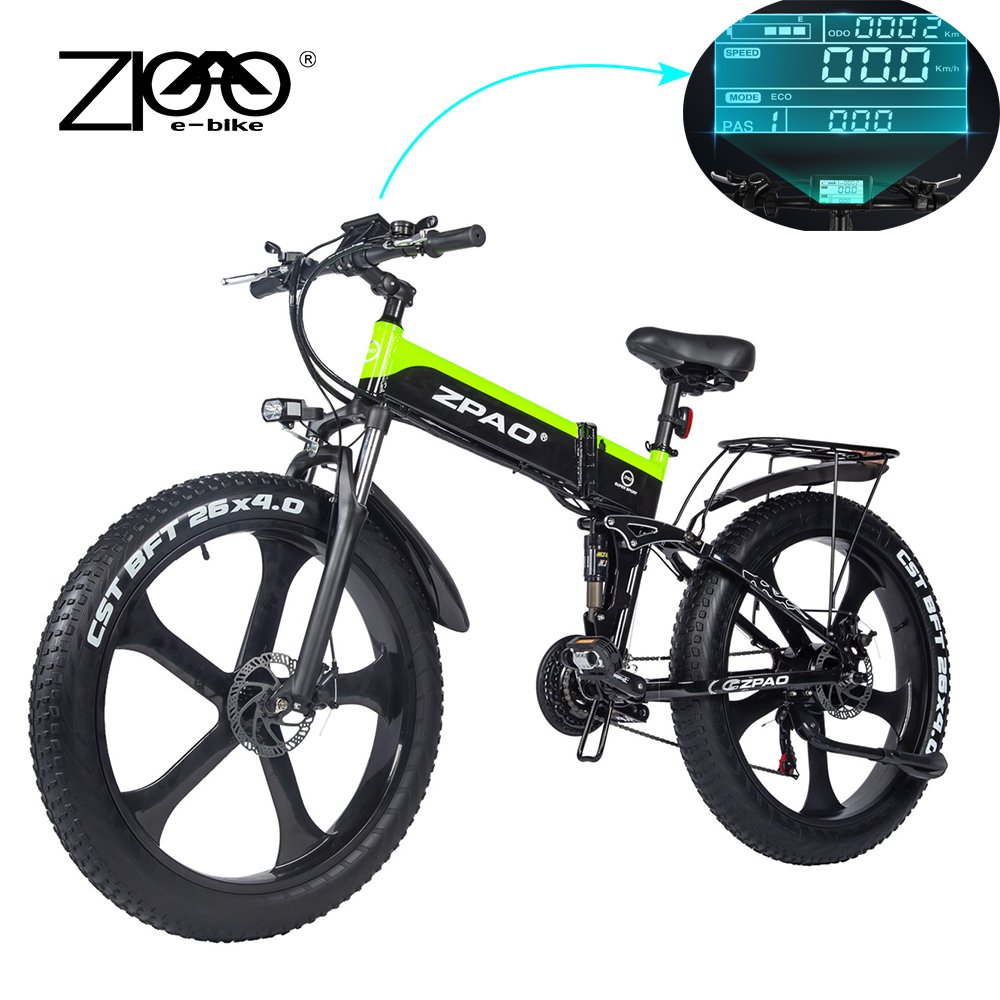 ZPAO 26 인치 지방 자전거 1000W 접는 전기 자전거 21 속도 산악 자전거 톱 브랜드 배터리 LCD 디스플레이와 USB